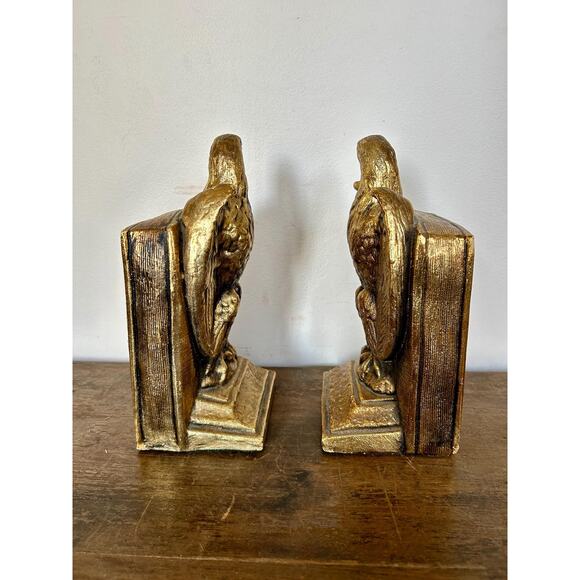 Vintage Pair of Gilt Gold American Eagle Bookends | Americana Country Decor - Picture 8 of 12